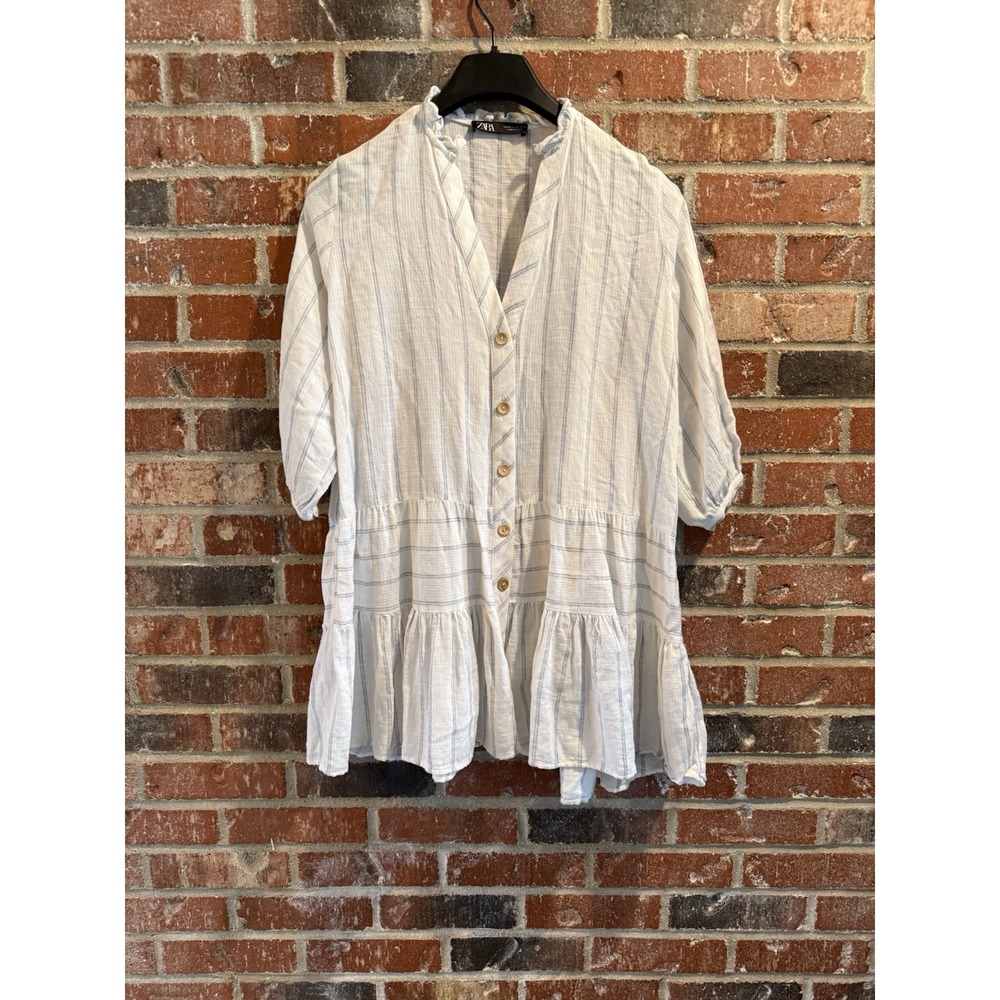 ZARA Women's Striped‎ 3/4 Sleeve Button Front Tunic Shirt Size M #OS522